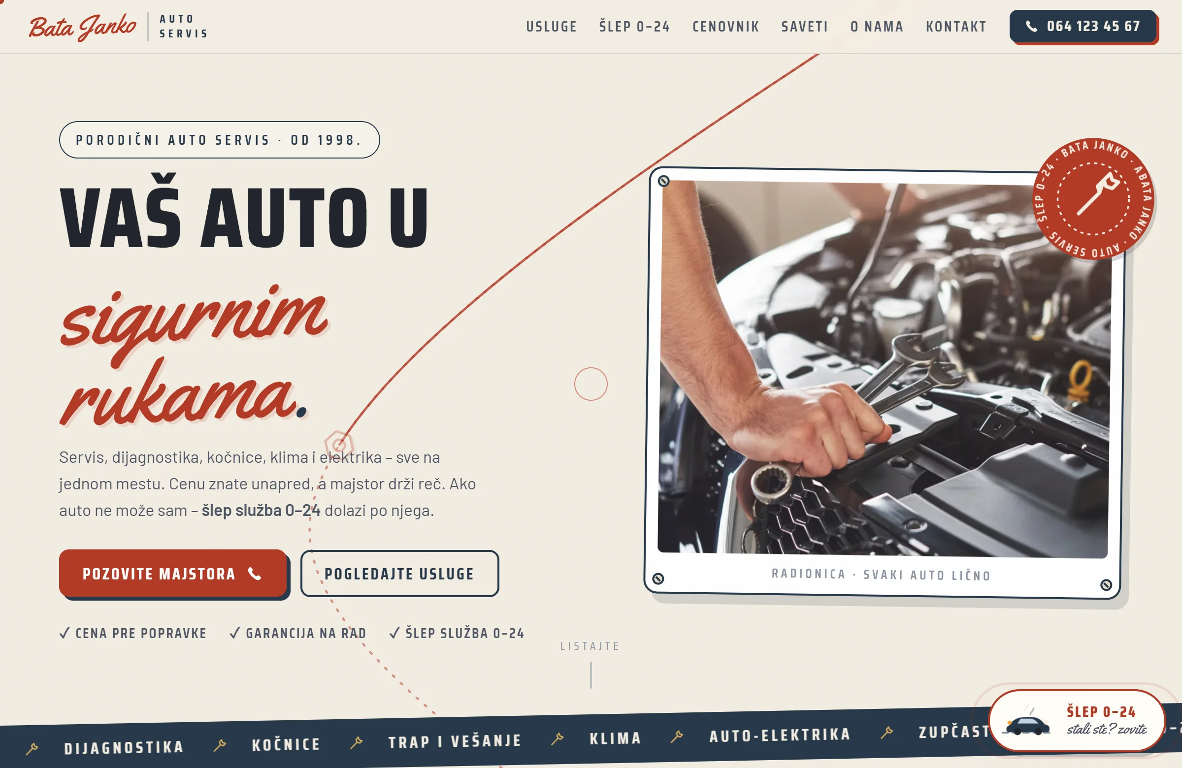 A site for a car repair shop with a towing service, batajanko.com