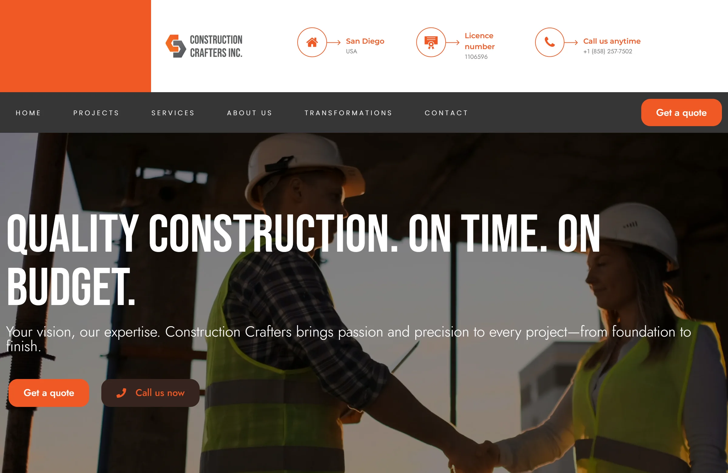 A site for a general contractor in San Diego, constructioncrafters.com