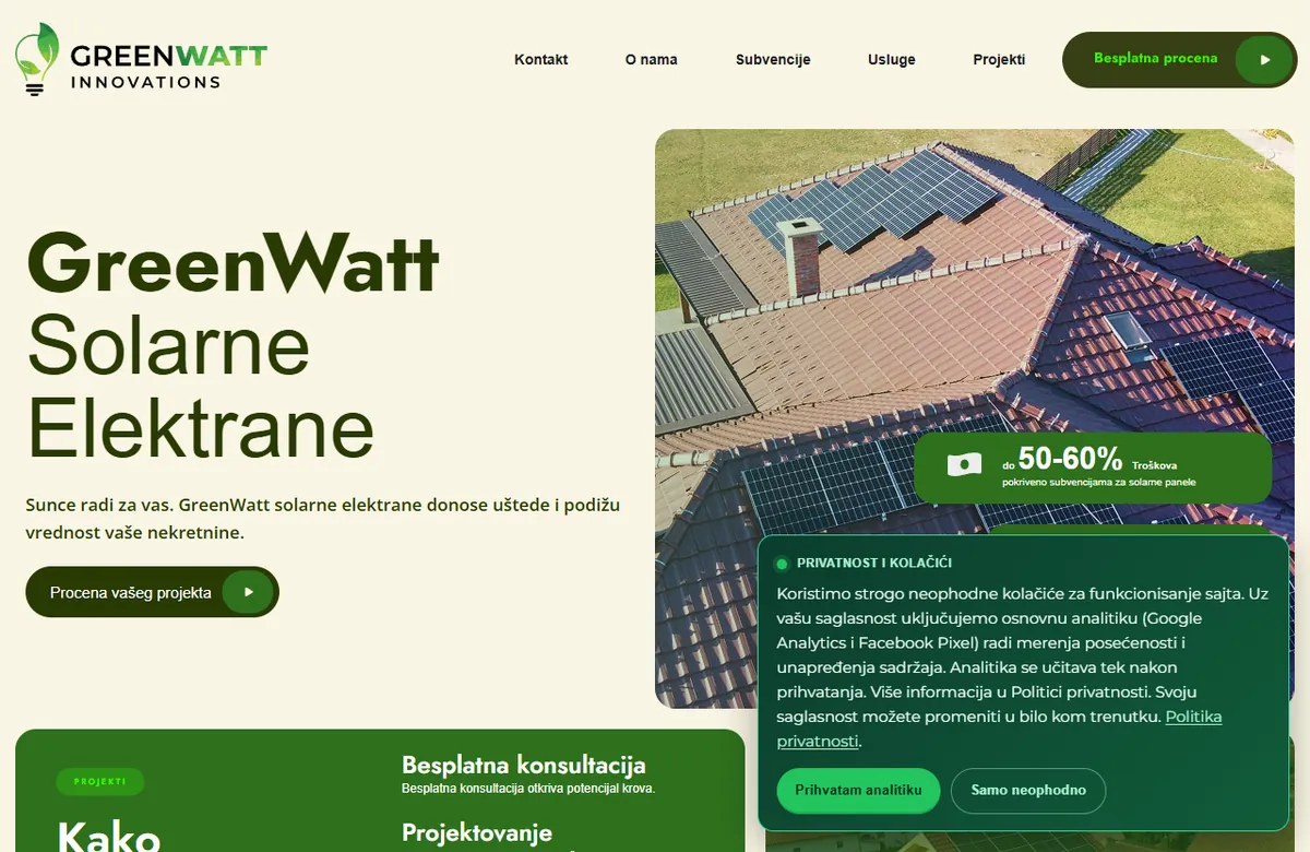 موقع لشركة طاقة شمسية — greenwatt.rs