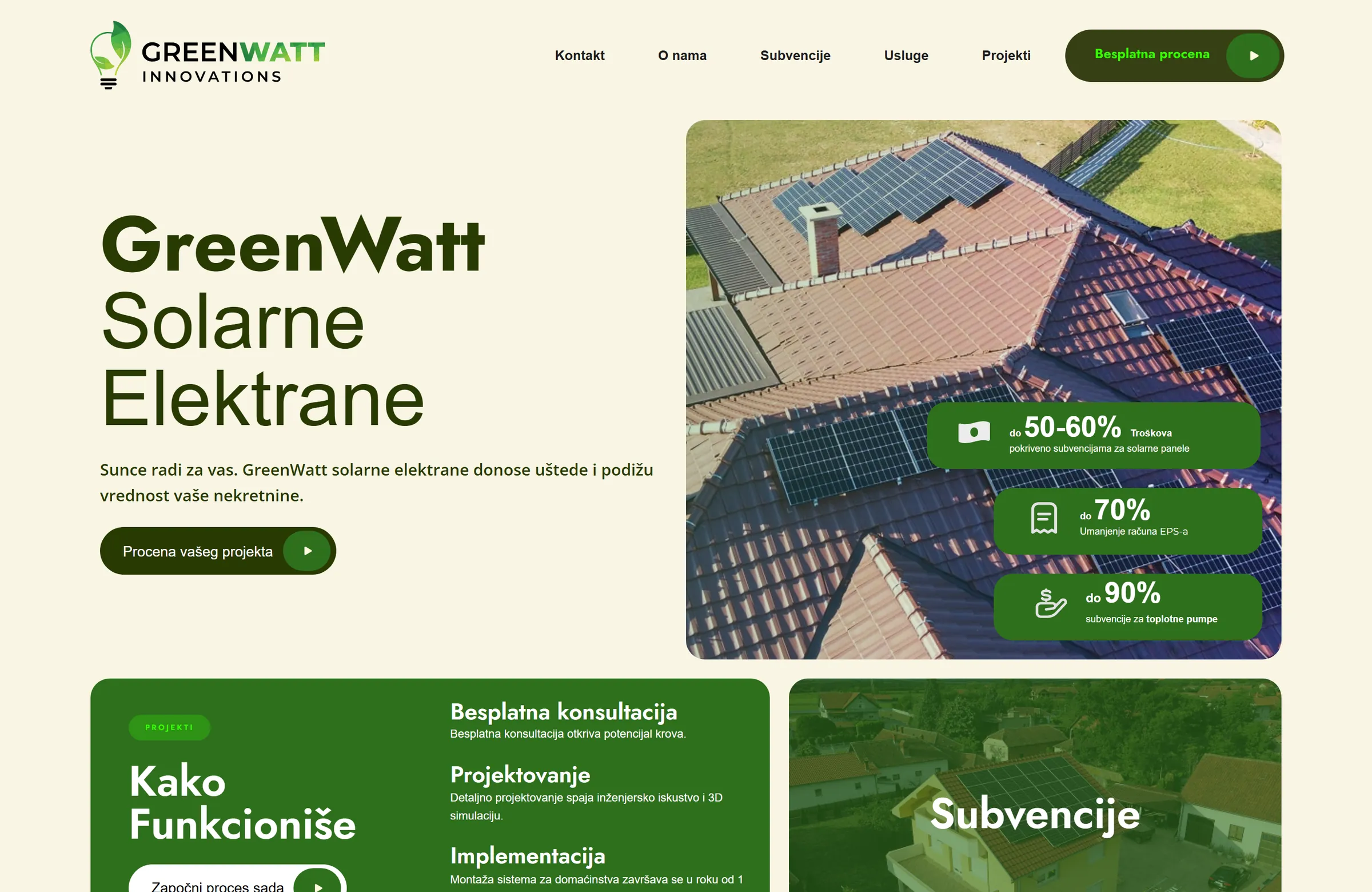 A site for a solar-energy company, greenwatt.rs