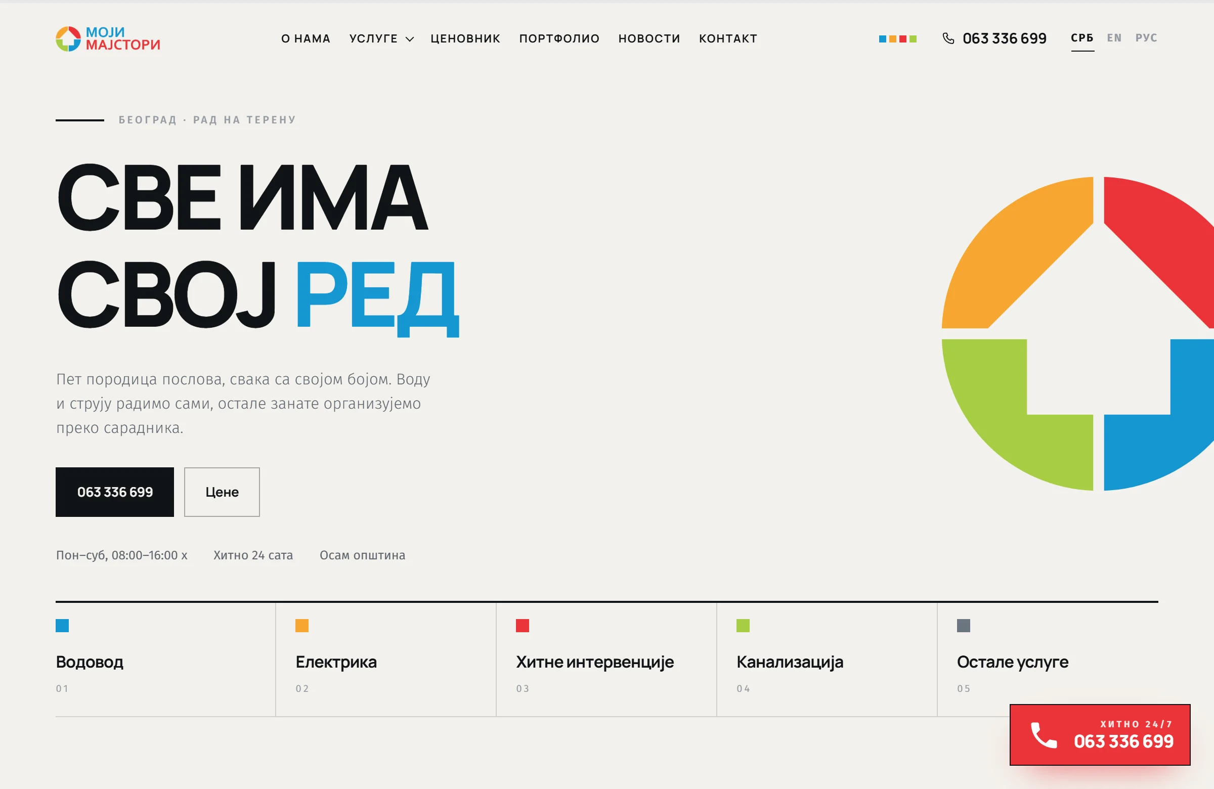 A tradesman site where every trade has its own page and its own photographs, mojimajstori.rs