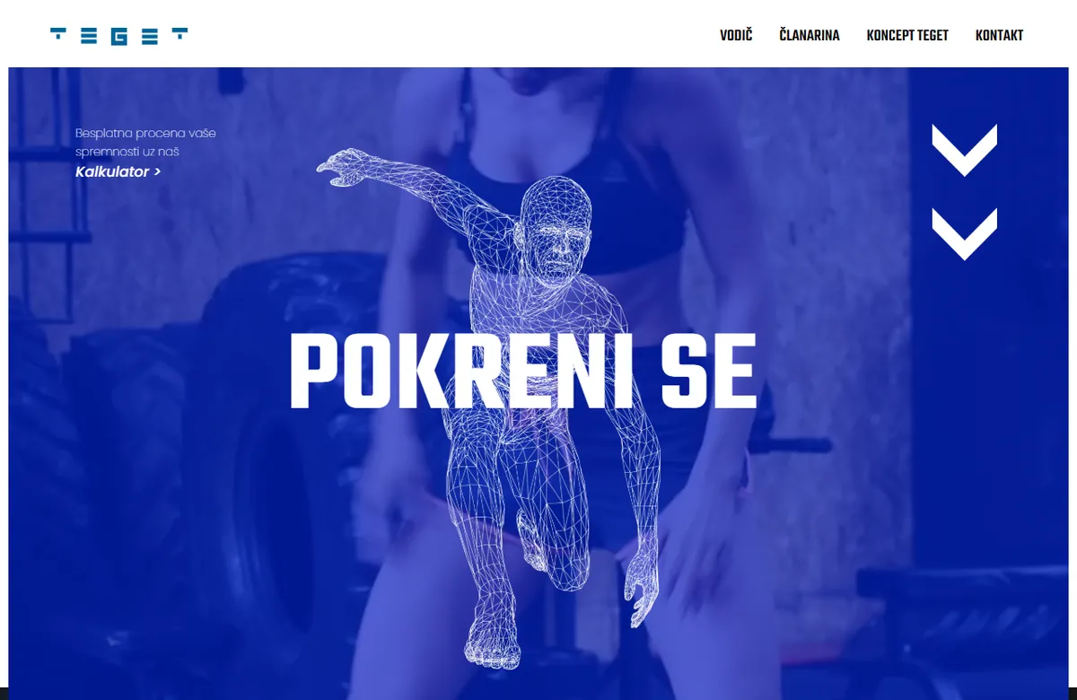 موقع صالة رياضية مع تطبيق أصلي لـ iOS و أندرويد — tegetfit.rs
